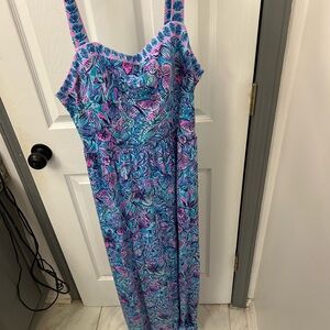 Lilly Pulitzer Blue Turquoise Pink Floral Maxi Dress